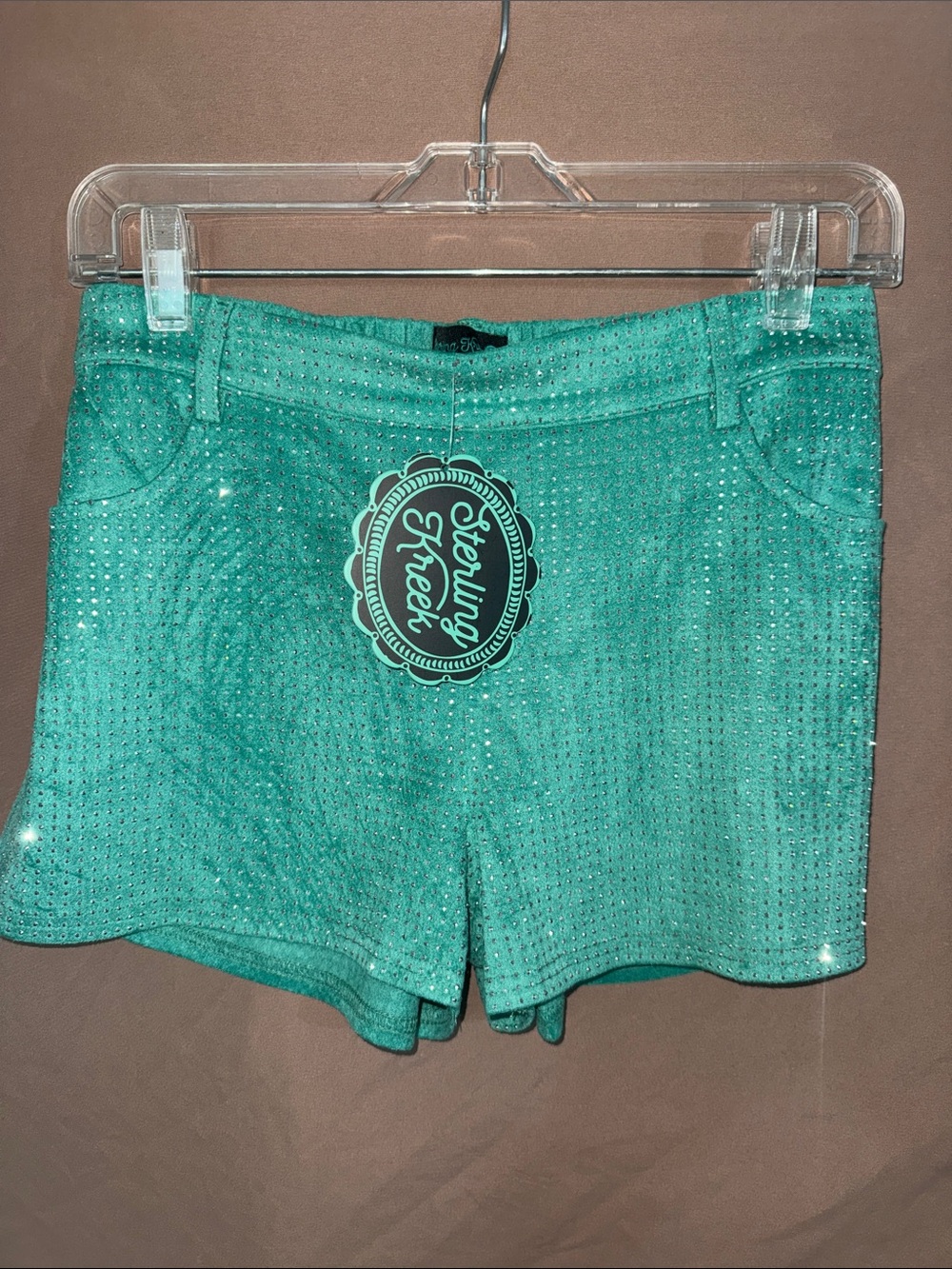 NWT Sterling Kreek Jitterbug Shorts in Teal Women's Shorts w/ Bling & Pockets